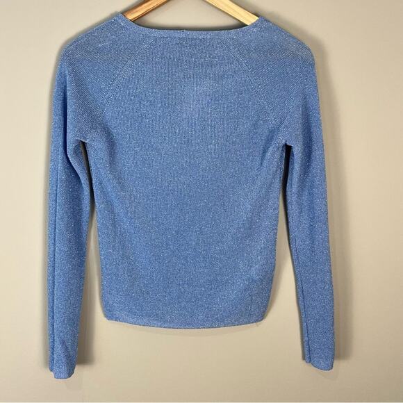Mango Women's Size XS Long Sleeve Sweater V-Neck Blue Sparkly NWT Party Glam - Picture 7 of 8